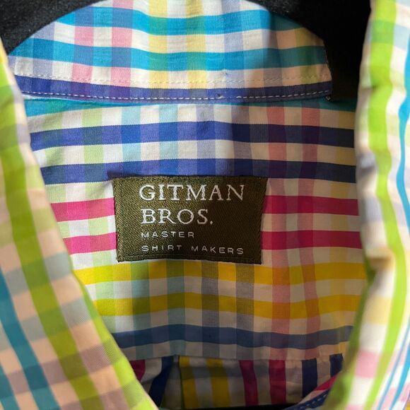 Gitman Bros Shirt Mens Medium Colorful Check Loud Formal Easter Longsleeve - Picture 3 of 7